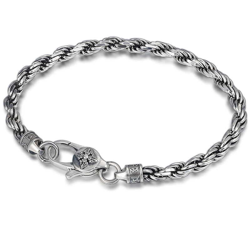 Buddha Stones 925 Sterling Silver Tibet Om Mani Padme Hum Doppio Dorje Vajra Twisted Design Bracciale Peace Love - image 1