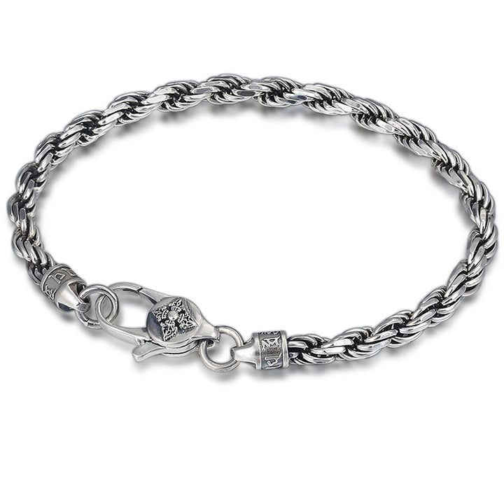 Buddha Stones 925 Sterling Silver Tibet Om Mani Padme Hum Doppio Dorje Vajra Twisted Design Bracciale Peace Love - image 1