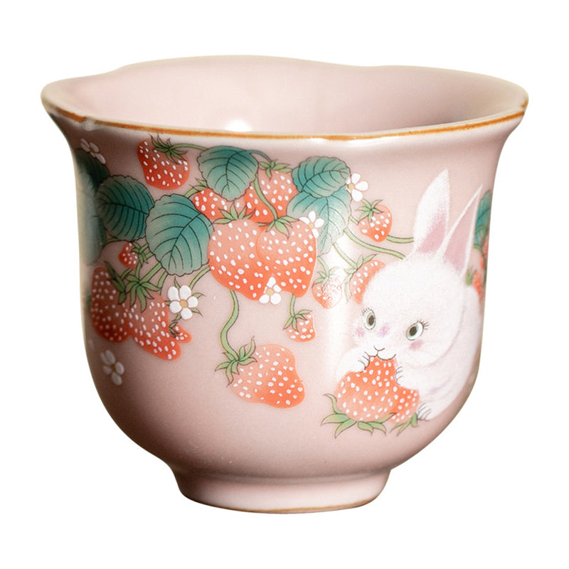 Buddha Stones Carino Fragola Coniglio Fiore Tazza da tè in ceramica Kung Fu Tazza da tè 55ml