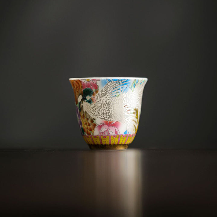 Buddha Stones Drago Fenice Fiori Tazza da tè in ceramica Tazza da tè Kung Fu 50ml