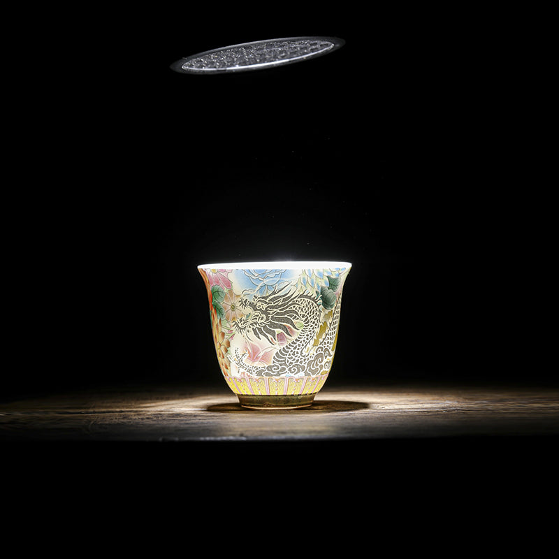 Buddha Stones Drago Fenice Fiori Tazza da tè in ceramica Tazza da tè Kung Fu 50ml