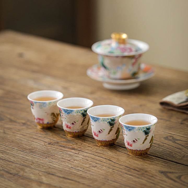 Buddha Stones Drago Fenice Fiori Tazza da tè in ceramica Tazza da tè Kung Fu 50ml