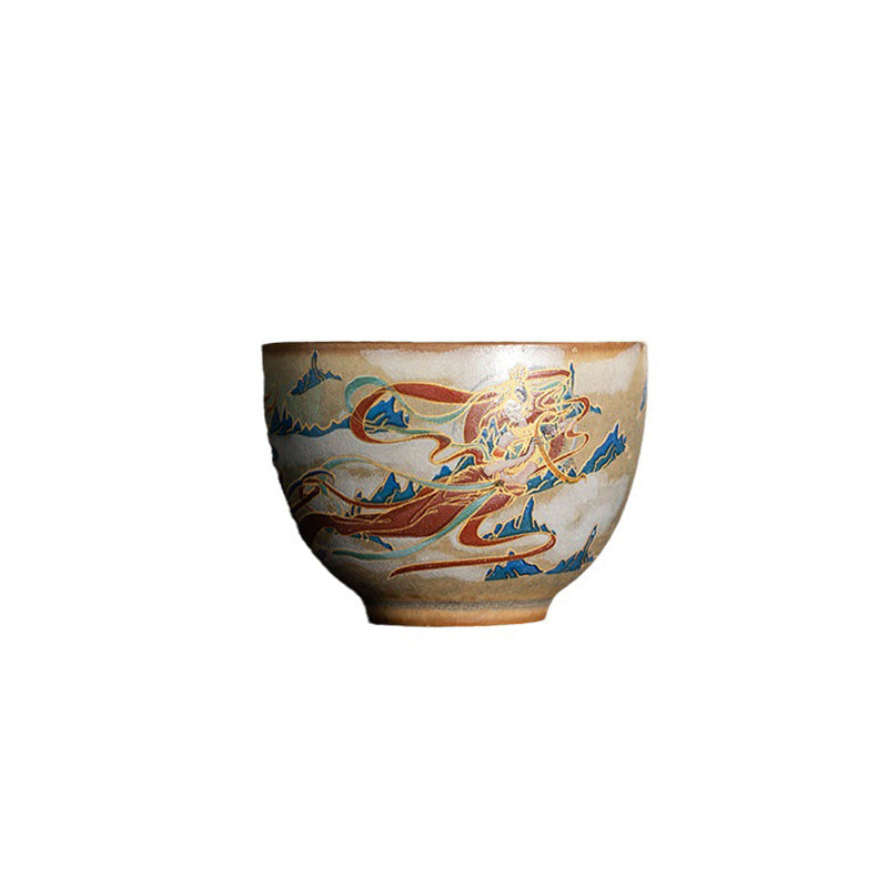 Tazza da tè in ceramica Gaiwan Sancai con Buddha Stones Dunhuang Flying Apsaras Tazza da tè Kung Fu con coperchio