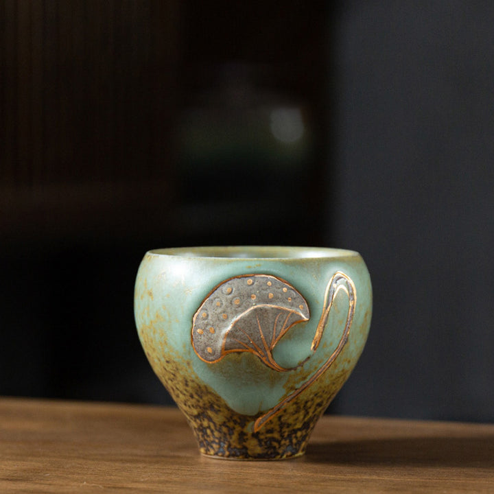 Tazza da tè incisa con baccello di loto Buddha Stones, tazza da tè Kung Fu