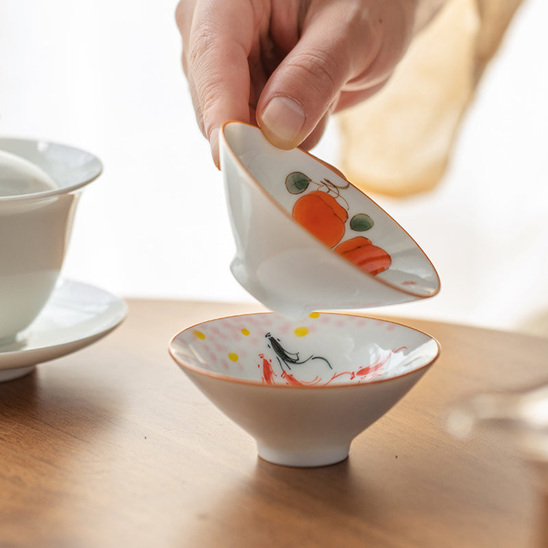 Buddha Stones Mandala Fiore Koi Pesce Loto Uccello Cachi Tazza da tè Kung Fu Tazza da tè 50ml