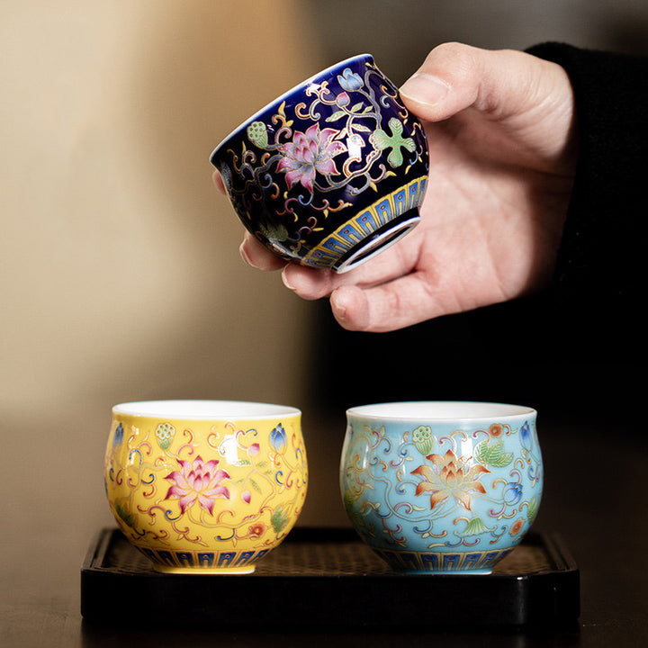 Tazza da tè in ceramica con motivo a baccello di fiore di loto Buddha Stones Kung Fu Tea Cup 80ml