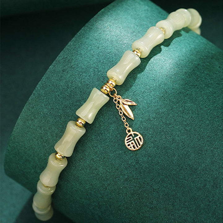 Buddha Stones in argento sterling 925 con giada Hetian, bambù, carattere Fu, prosperità, braccialetto - Braccialetto con carattere Fu in giada Hetian (18 cm, adatto per polsi con circonferenza di 14-16 cm) - image 12