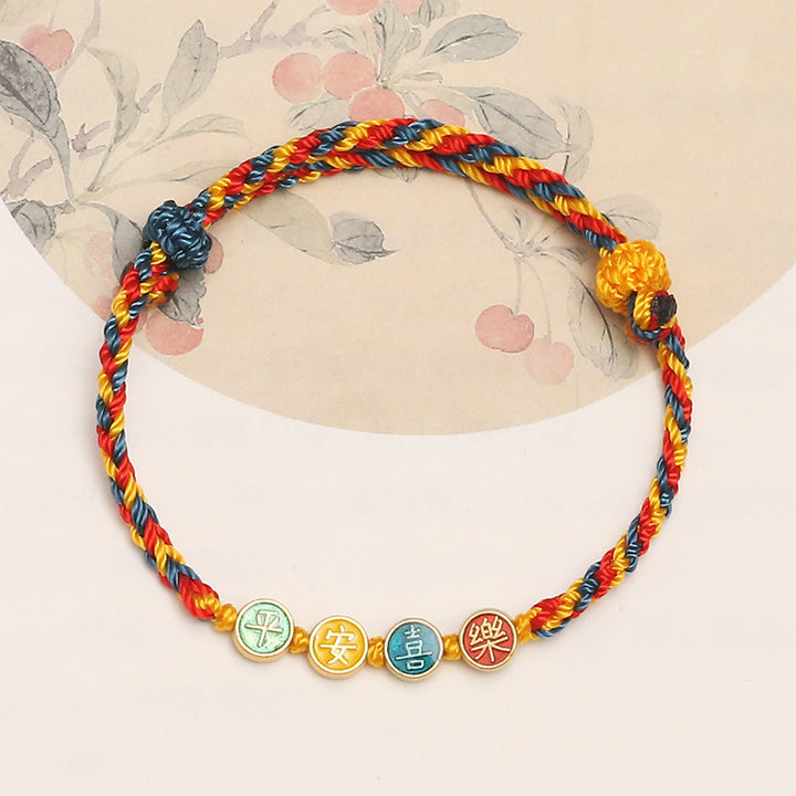 Braccialetto di corda intrecciata di protezione pace e gioia con fili colorati Dunhuang fatti a mano Buddha Stones