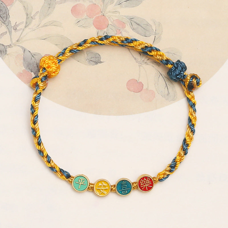 Braccialetto di corda intrecciata di protezione pace e gioia con fili colorati Dunhuang fatti a mano Buddha Stones