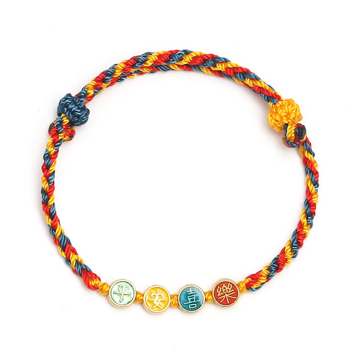 Braccialetto di corda intrecciata di protezione pace e gioia con fili colorati Dunhuang fatti a mano Buddha Stones
