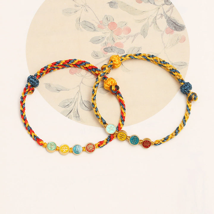 Braccialetto di corda intrecciata di protezione pace e gioia con fili colorati Dunhuang fatti a mano Buddha Stones