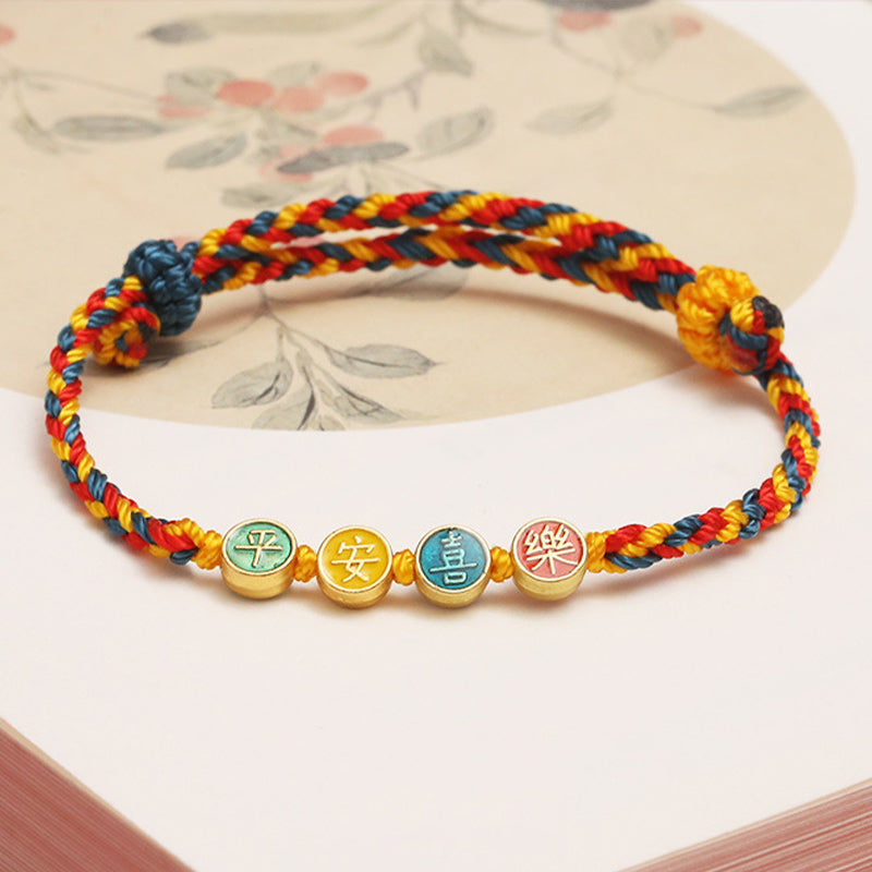 Braccialetto di corda intrecciata di protezione pace e gioia con fili colorati Dunhuang fatti a mano Buddha Stones