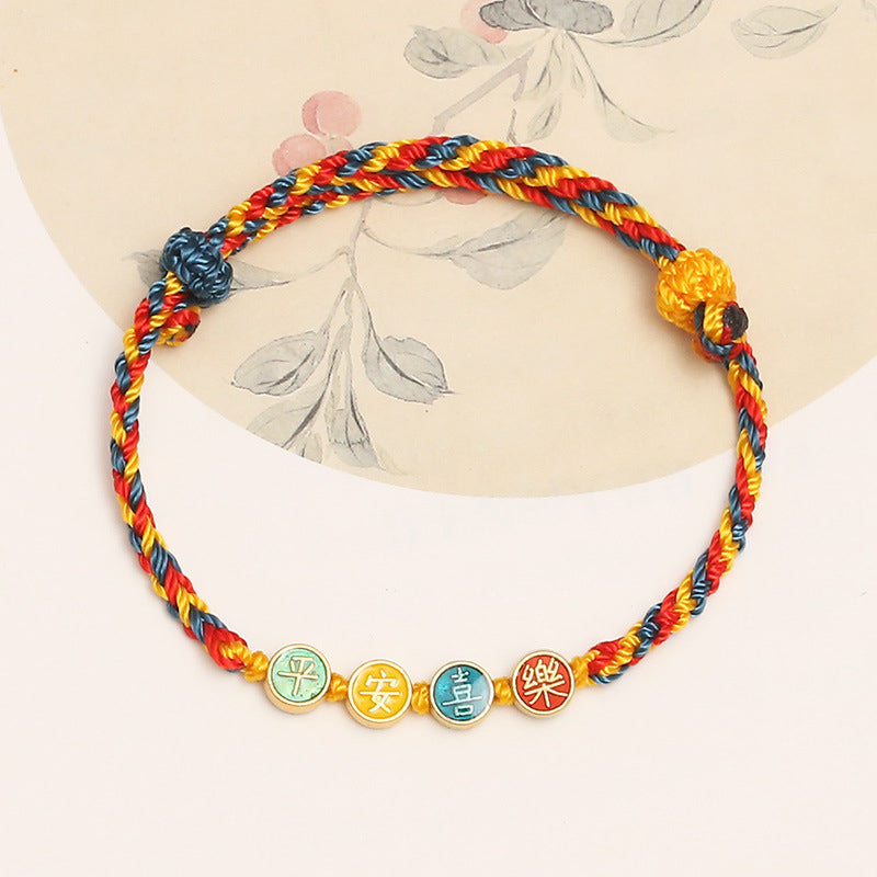 Braccialetto di corda intrecciata di protezione pace e gioia con fili colorati Dunhuang fatti a mano Buddha Stones