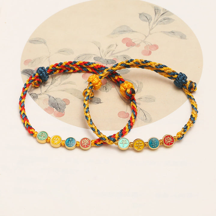 Braccialetto di corda intrecciata di protezione pace e gioia con fili colorati Dunhuang fatti a mano Buddha Stones