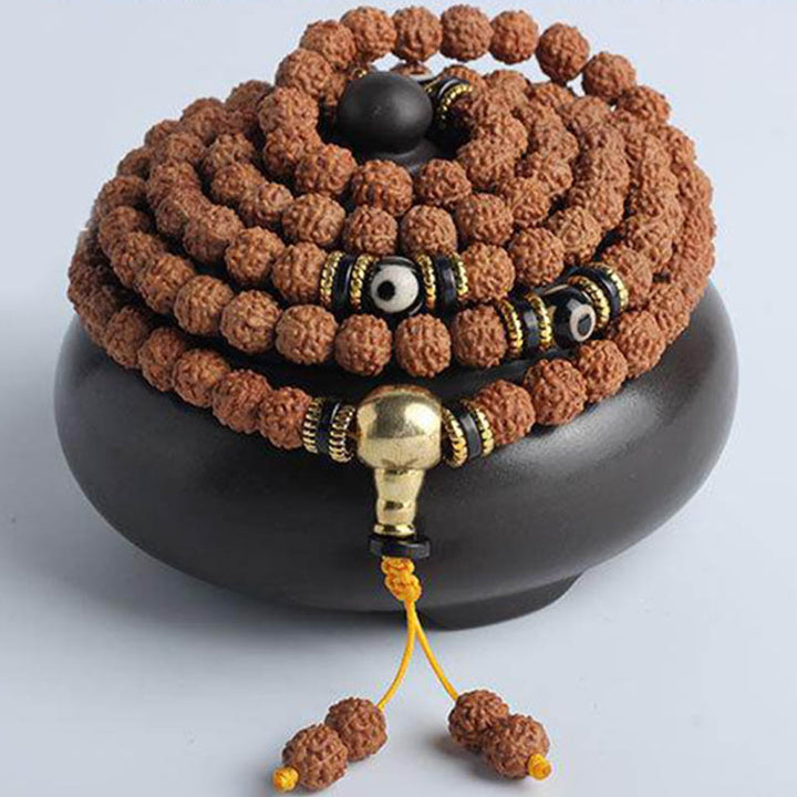Buddha Stones 108 Mala Beads Rudraksha Bodhi Seed Dzi Bead Braccialetto Fortuna Ricchezza