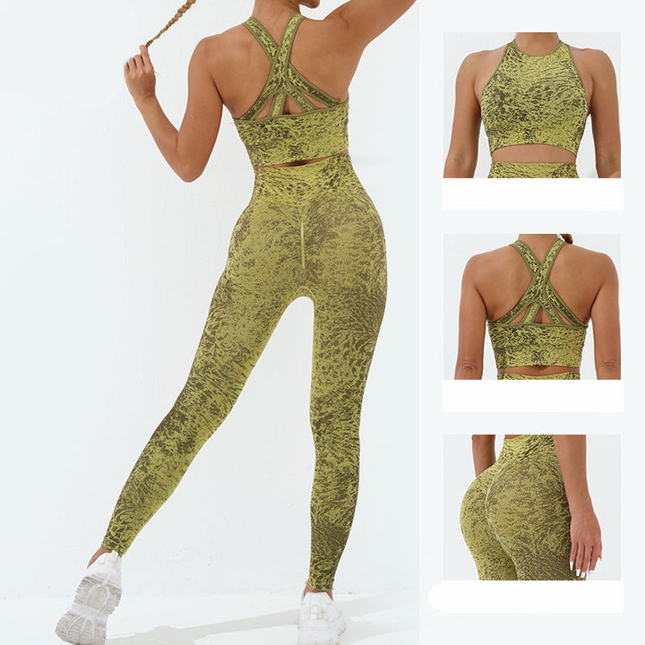 Buddha Stones 2 pezzi senza cuciture stampa fitness crop canotta pantaloni sport palestra abiti da donna set yoga - image 3