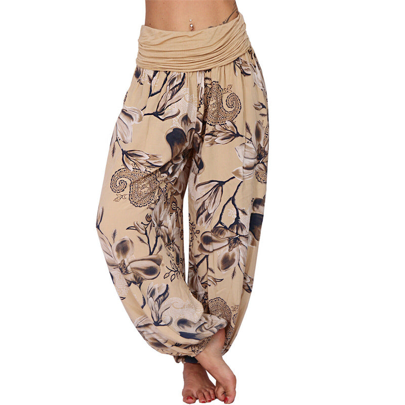 Pantaloni harem larghi con motivo a foglie di fiore Buddha Stones, pantaloni da yoga da donna - Cachi - US20, UK/AU24, EU52 (5XL) - image 7
