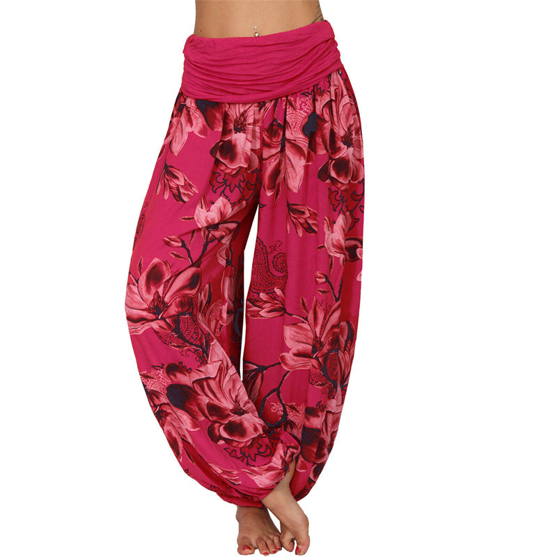 Pantaloni harem larghi con motivo a foglie di fiore Buddha Stones, pantaloni da yoga da donna - Rosso - US20, UK/AU24, EU52 (5XL) - image 37