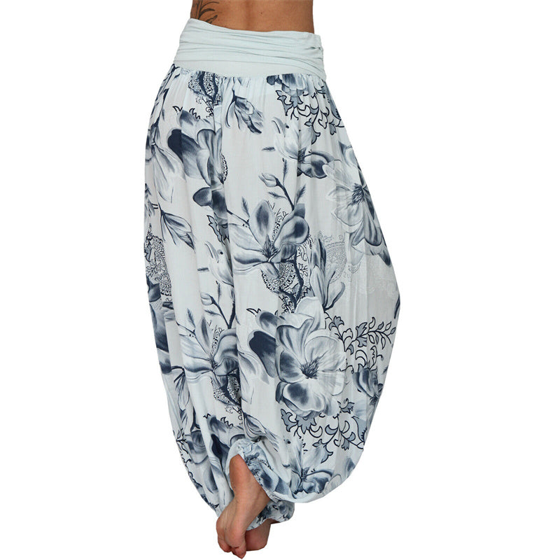 Pantaloni harem larghi con motivo a foglie di fiore Buddha Stones, pantaloni da yoga da donna - image 21