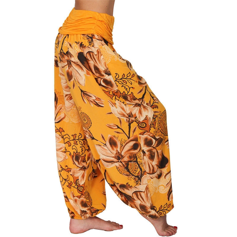 Pantaloni harem larghi con motivo a foglie di fiore Buddha Stones, pantaloni da yoga da donna - image 35