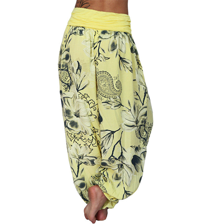 Pantaloni harem larghi con motivo a foglie di fiore Buddha Stones, pantaloni da yoga da donna - image 12