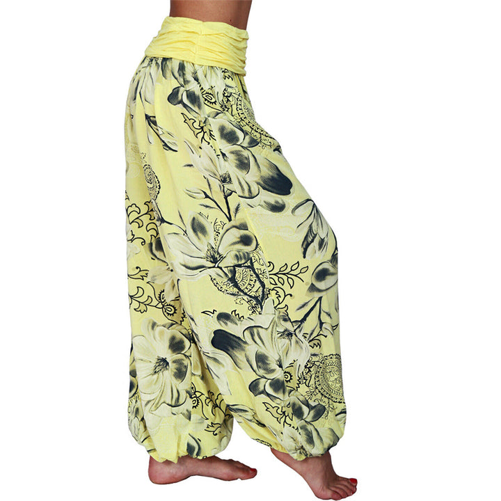 Pantaloni harem larghi con motivo a foglie di fiore Buddha Stones, pantaloni da yoga da donna - image 11