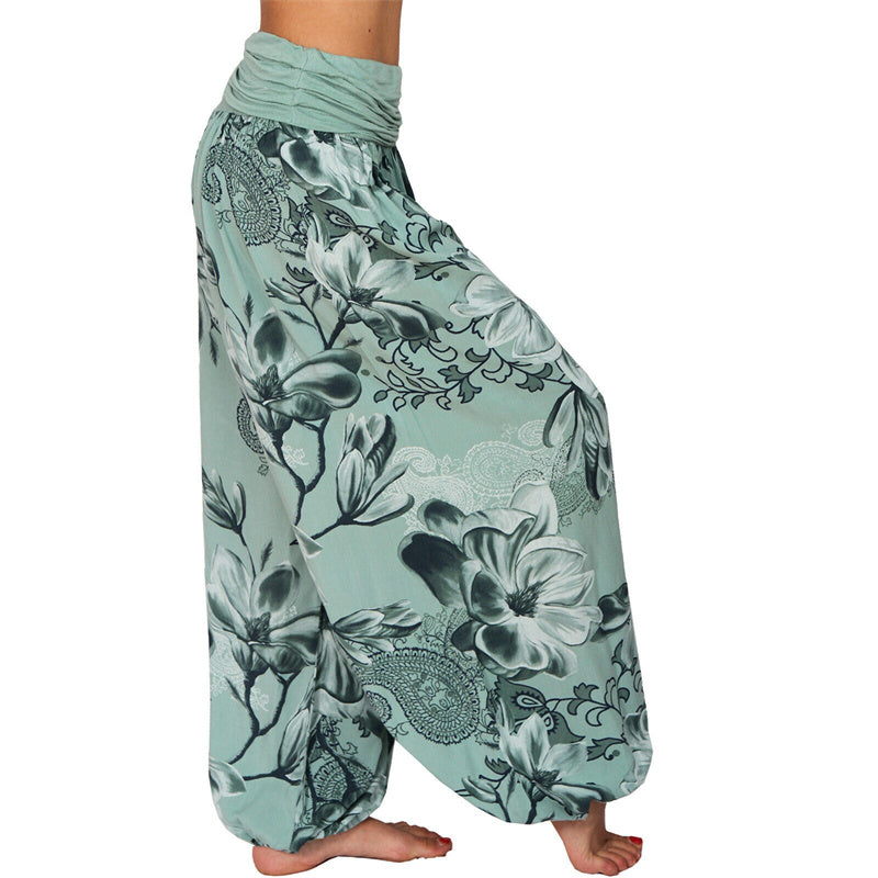 Pantaloni harem larghi con motivo a foglie di fiore Buddha Stones, pantaloni da yoga da donna - image 29