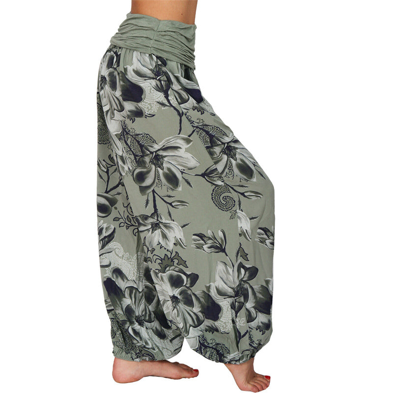 Pantaloni harem larghi con motivo a foglie di fiore Buddha Stones, pantaloni da yoga da donna - image 32