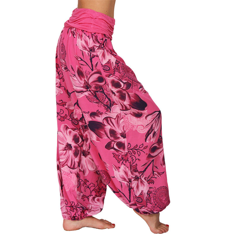 Pantaloni harem larghi con motivo a foglie di fiore Buddha Stones, pantaloni da yoga da donna - image 1