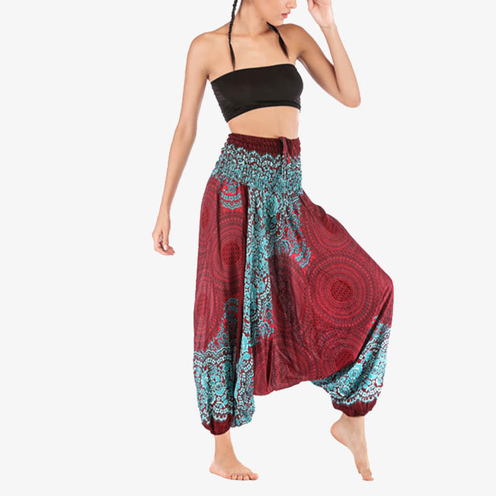 Pantaloni harem larghi con motivo geometrico rotondo Buddha Stones, due stili, tuta, pantaloni da yoga da donna a vita alta - image 2