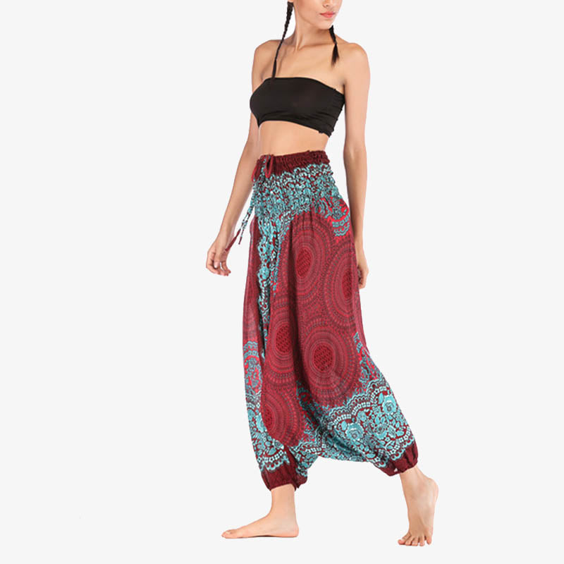 Pantaloni harem larghi con motivo geometrico rotondo Buddha Stones, due stili, tuta, pantaloni da yoga da donna a vita alta - image 4