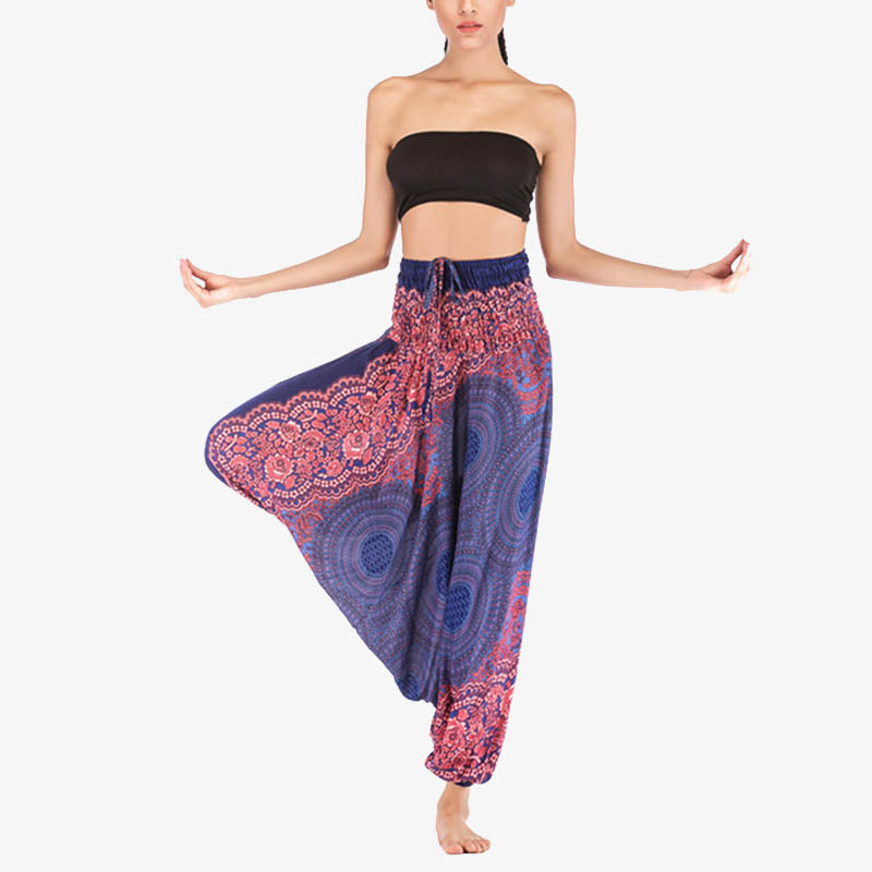 Pantaloni harem larghi con motivo geometrico rotondo Buddha Stones, due stili, tuta, pantaloni da yoga da donna a vita alta - image 11