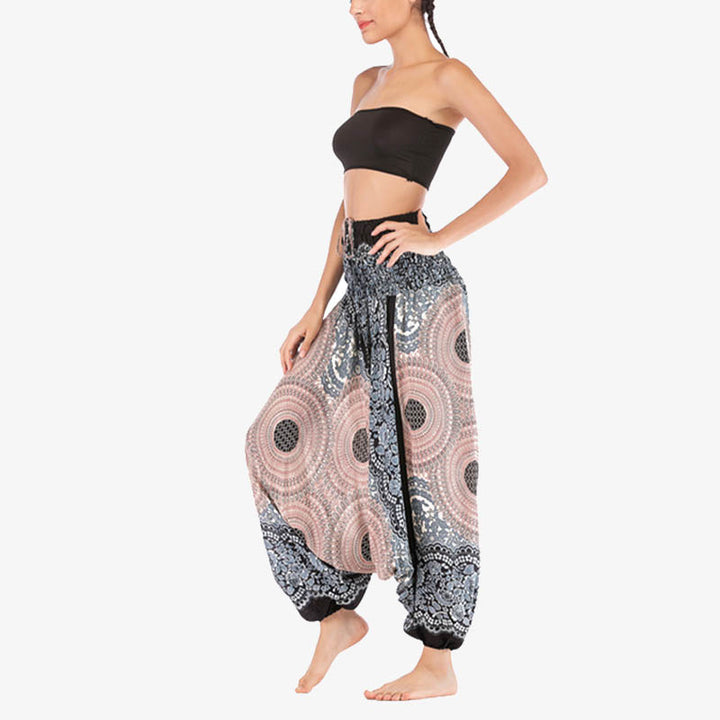 Pantaloni harem larghi con motivo geometrico rotondo Buddha Stones, due stili, tuta, pantaloni da yoga da donna a vita alta - image 32
