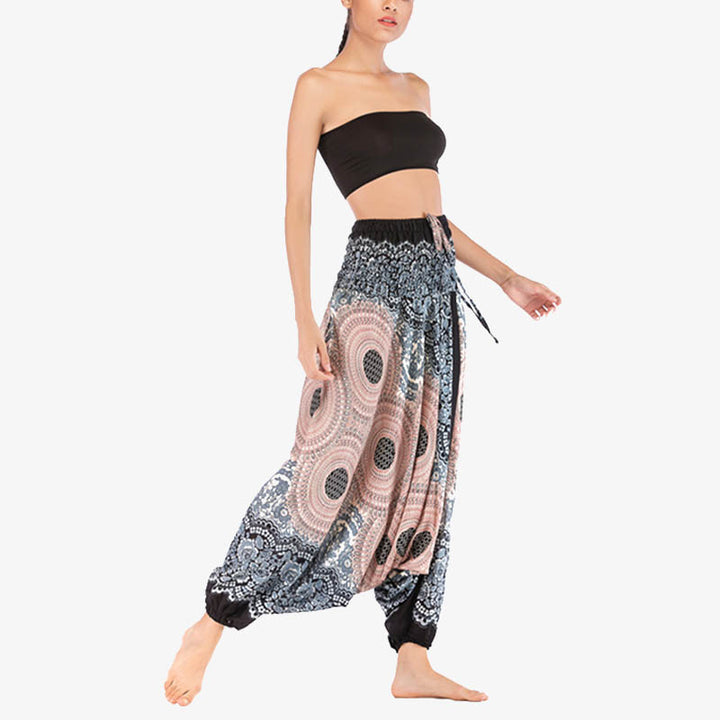 Pantaloni harem larghi con motivo geometrico rotondo Buddha Stones, due stili, tuta, pantaloni da yoga da donna a vita alta - image 30
