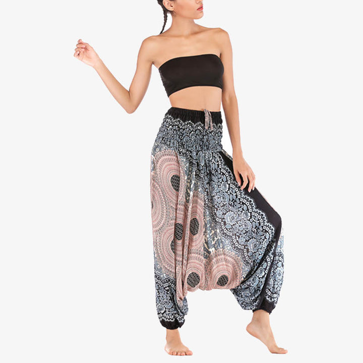 Pantaloni harem larghi con motivo geometrico rotondo Buddha Stones, due stili, tuta, pantaloni da yoga da donna a vita alta - image 33