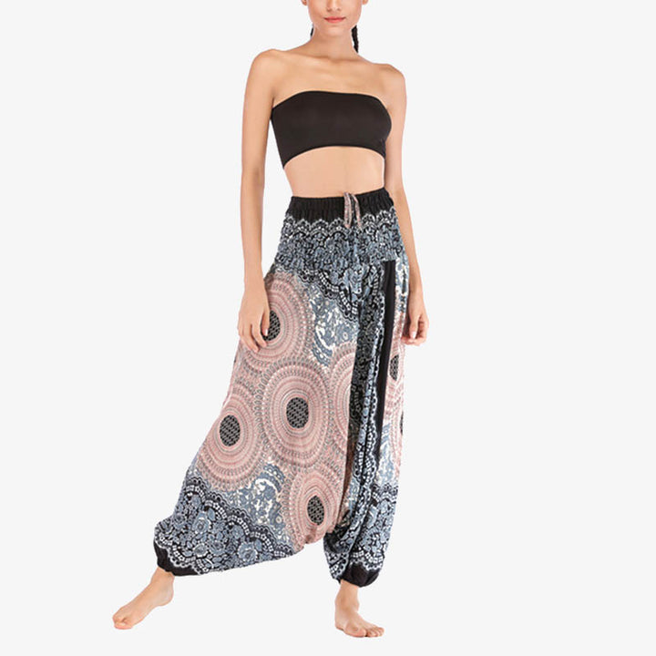 Pantaloni harem larghi con motivo geometrico rotondo Buddha Stones, due stili, tuta, pantaloni da yoga da donna a vita alta - image 29