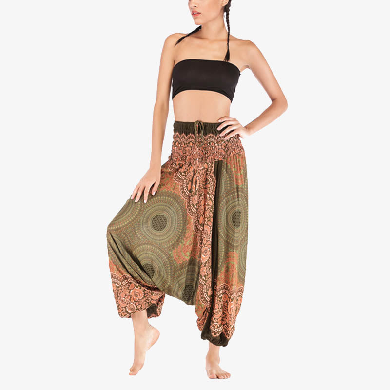 Pantaloni harem larghi con motivo geometrico rotondo Buddha Stones, due stili, tuta, pantaloni da yoga da donna a vita alta - image 40