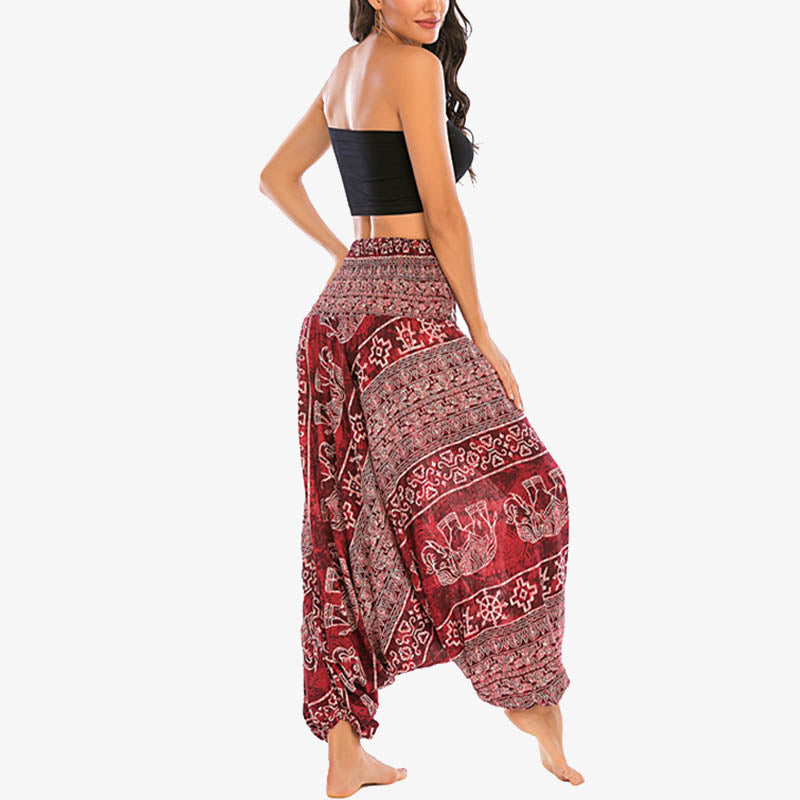 Pantaloni harem larghi e arricciati con motivo a elefante, tuta da yoga da donna, stile Buddha Stones, due stili - image 4