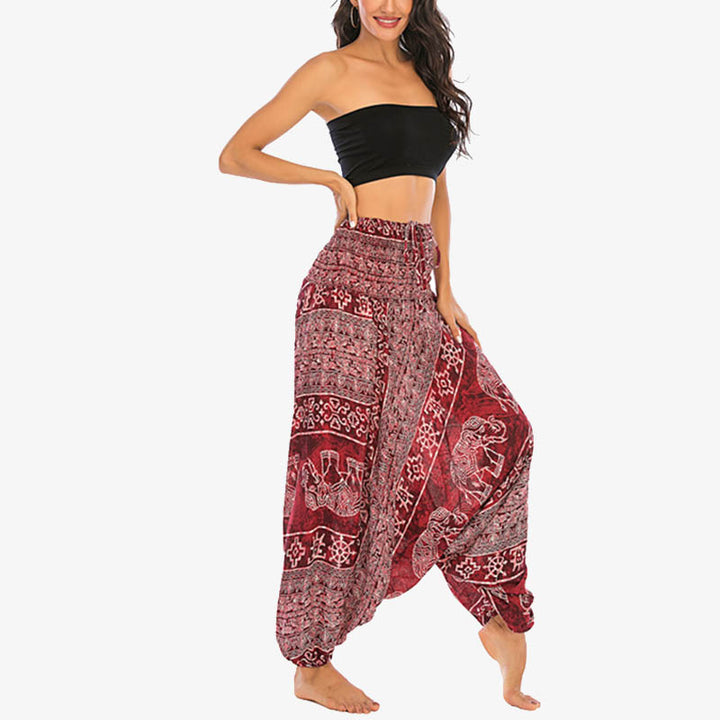Pantaloni harem larghi e arricciati con motivo a elefante, tuta da yoga da donna, stile Buddha Stones, due stili - image 2