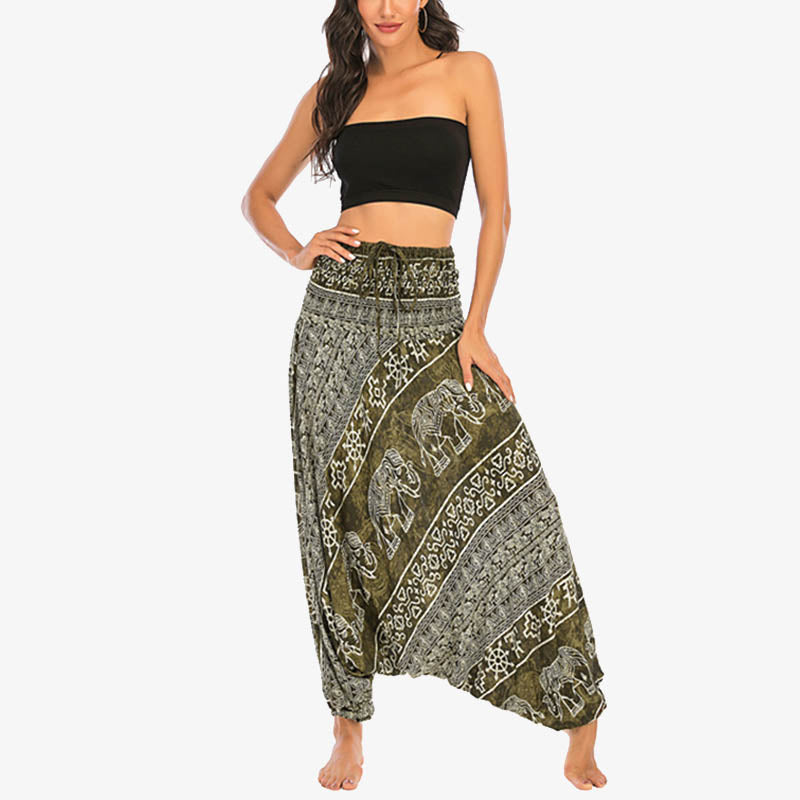 Pantaloni harem larghi e arricciati con motivo a elefante, tuta da yoga da donna, stile Buddha Stones, due stili - image 12