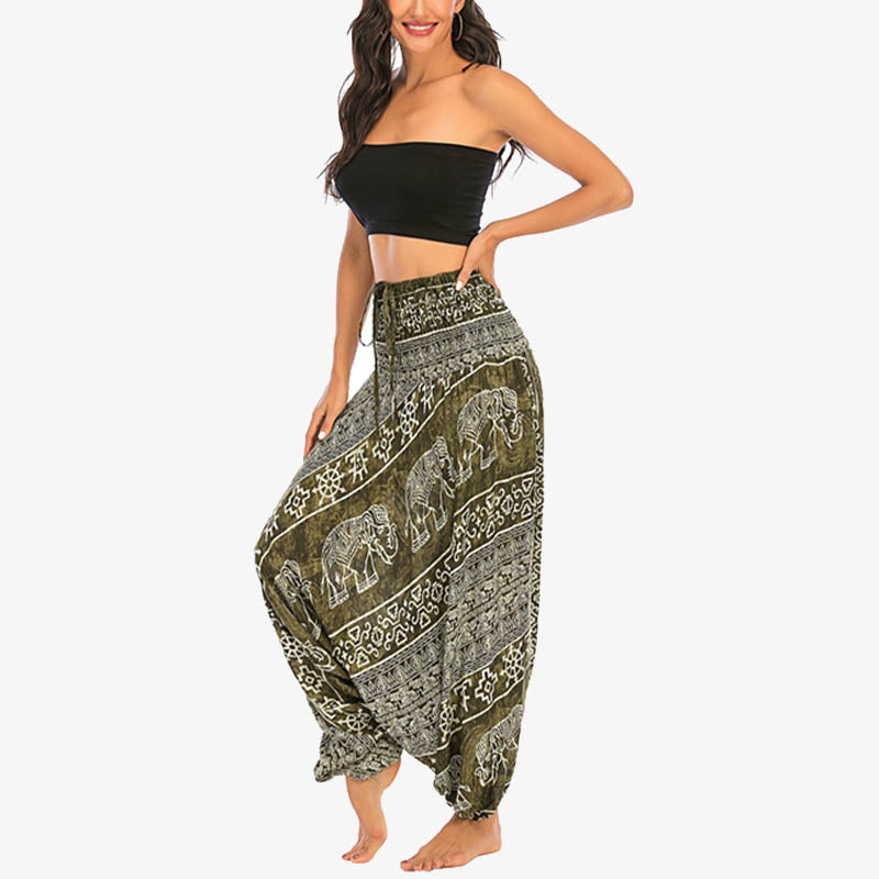 Pantaloni harem larghi e arricciati con motivo a elefante, tuta da yoga da donna, stile Buddha Stones, due stili - image 16