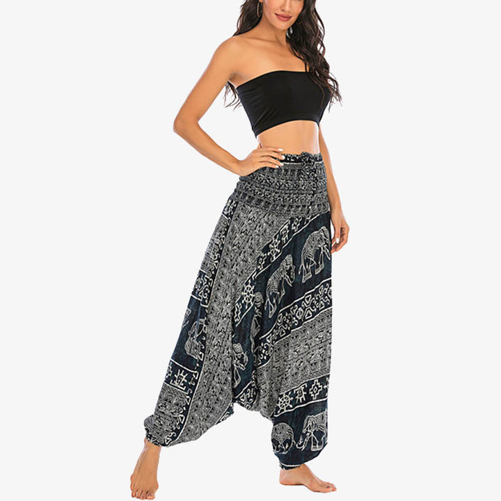 Pantaloni harem larghi e arricciati con motivo a elefante, tuta da yoga da donna, stile Buddha Stones, due stili - image 24