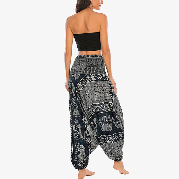 Pantaloni harem larghi e arricciati con motivo a elefante, tuta da yoga da donna, stile Buddha Stones, due stili - image 25