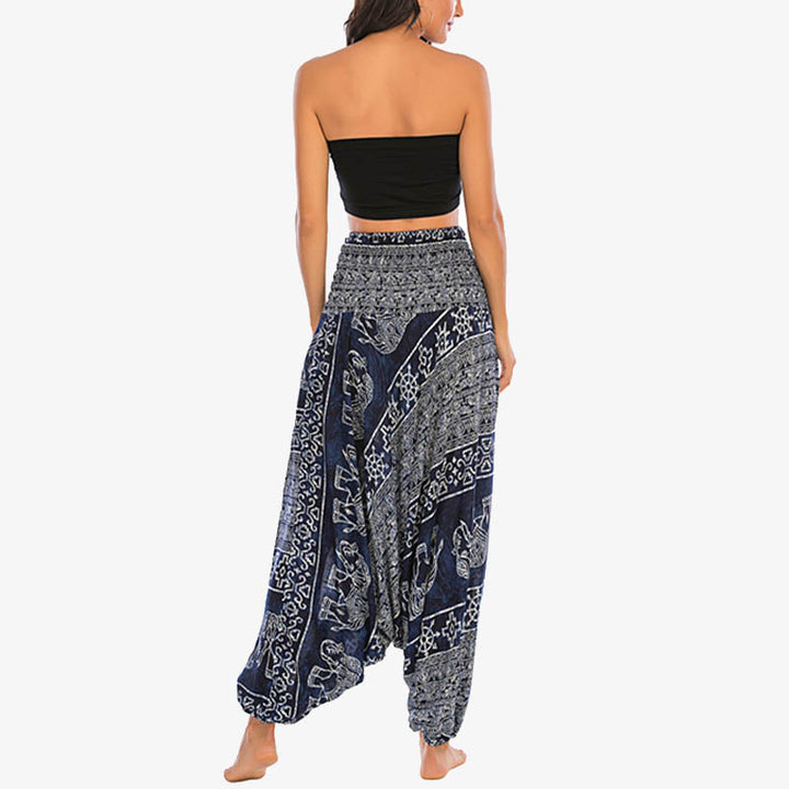Pantaloni harem larghi e arricciati con motivo a elefante, tuta da yoga da donna, stile Buddha Stones, due stili - image 35