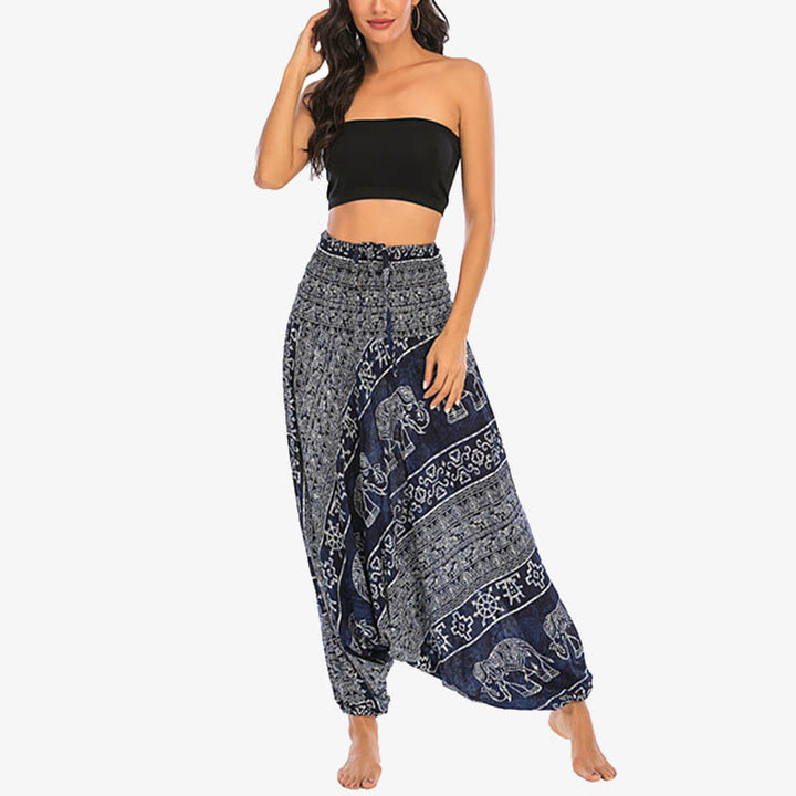 Pantaloni harem larghi e arricciati con motivo a elefante, tuta da yoga da donna, stile Buddha Stones, due stili - image 32