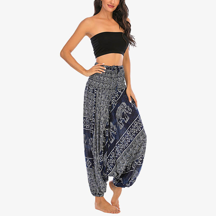 Pantaloni harem larghi e arricciati con motivo a elefante, tuta da yoga da donna, stile Buddha Stones, due stili - image 33