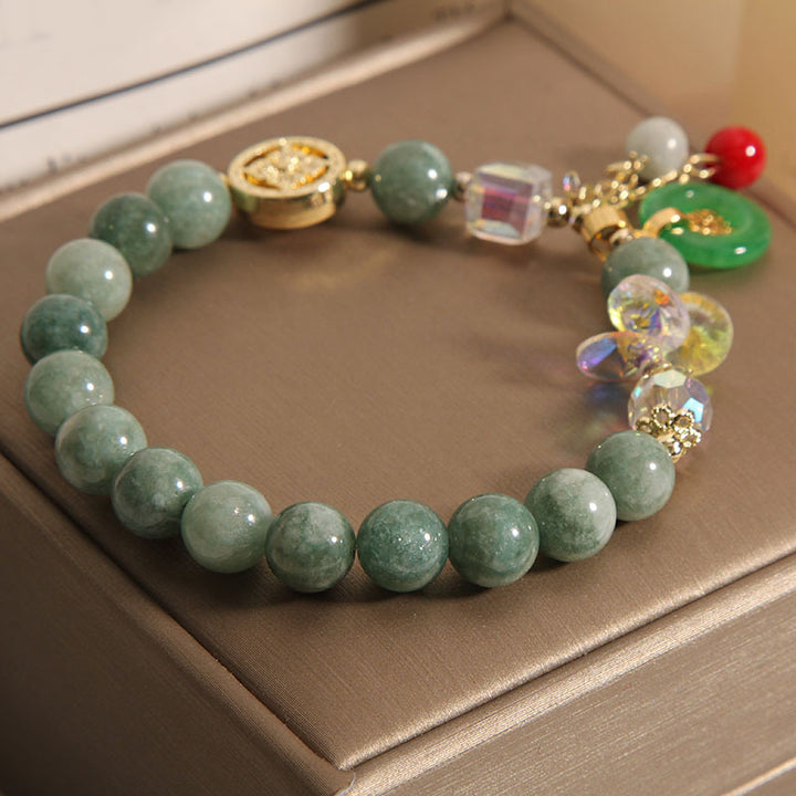 Braccialetto di guarigione con ciondolo a forma di carattere Fu in quarzo fragola e giada Buddha Stones