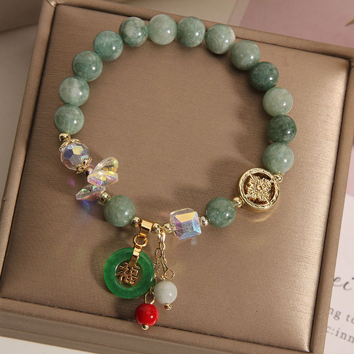 Braccialetto di guarigione con ciondolo a forma di carattere Fu in quarzo fragola e giada Buddha Stones