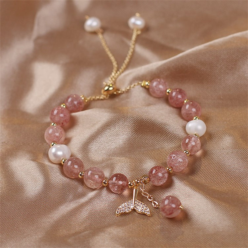 Braccialetto curativo con ciondolo a coda di pesce in quarzo rutilato e quarzo fragola Buddha Stones