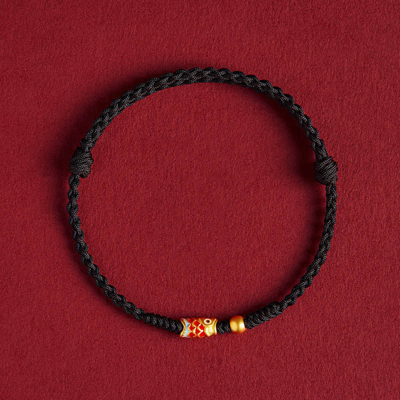 Braccialetto intrecciato in corda con pesce koi fatto a mano in argento sterling 925 con pietre Buddha Stones e pesce koi